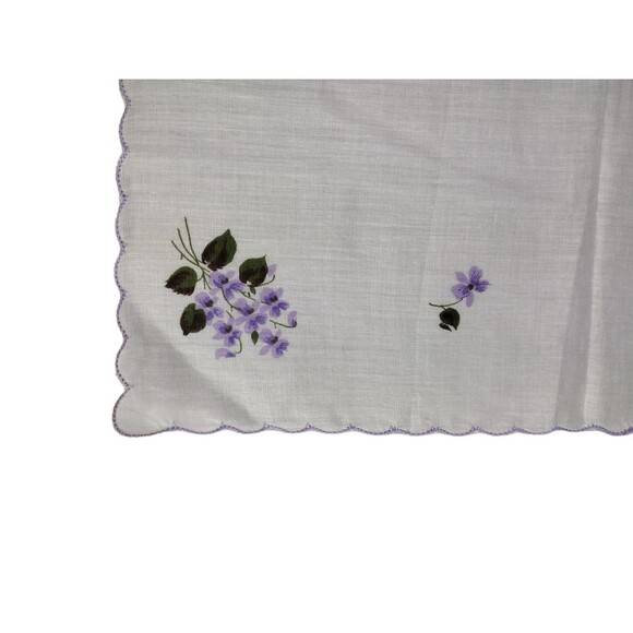 VTG Womens Cotton Handkerchief White Embroidered Purple Iris Scalloped Edge NOS - Picture 3 of 5